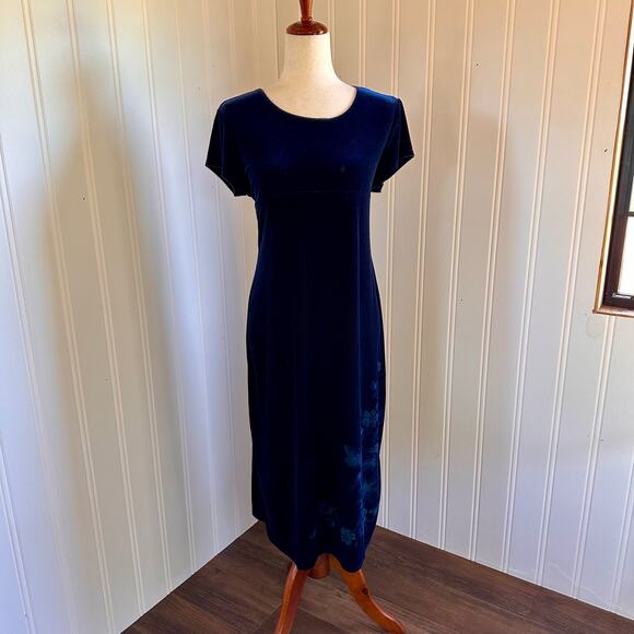 Vintage 90s Whimsygoth Blue Velour Maxi Dress S - Picture 1 of 8